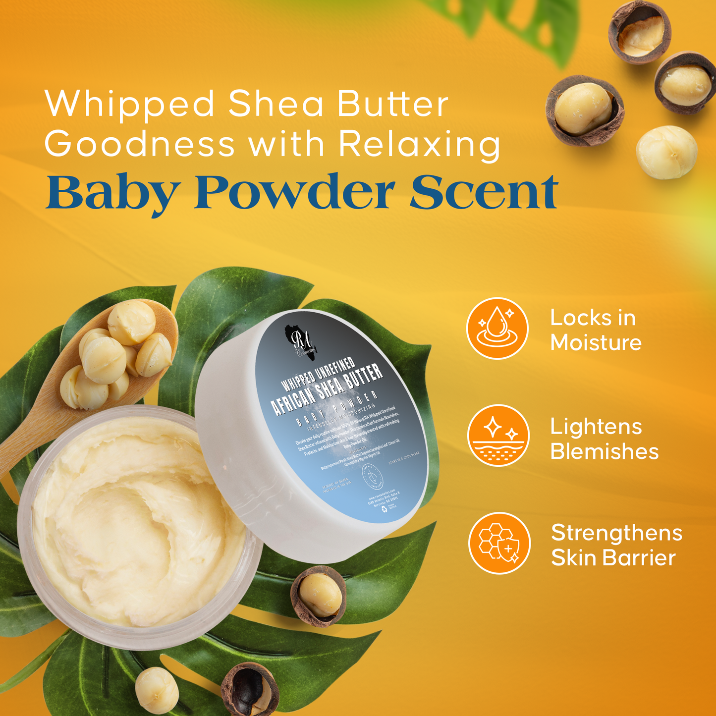 Whipped African Ivory Shea Butter, Baby Powder - 12oz