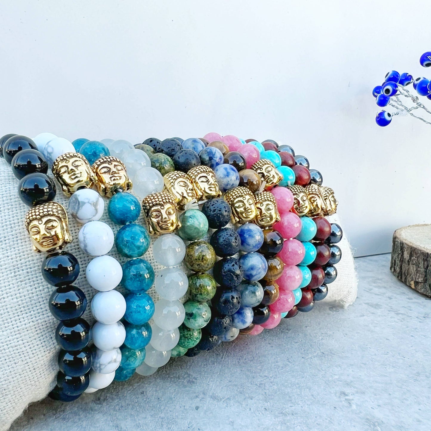 Gemstone Buddha Bracelet - 12 Pcs