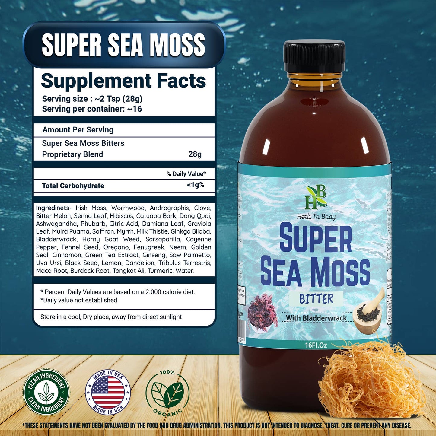 Super Sea Moss Bitter - 16oz | Eco-Conscious Herbal Tonic