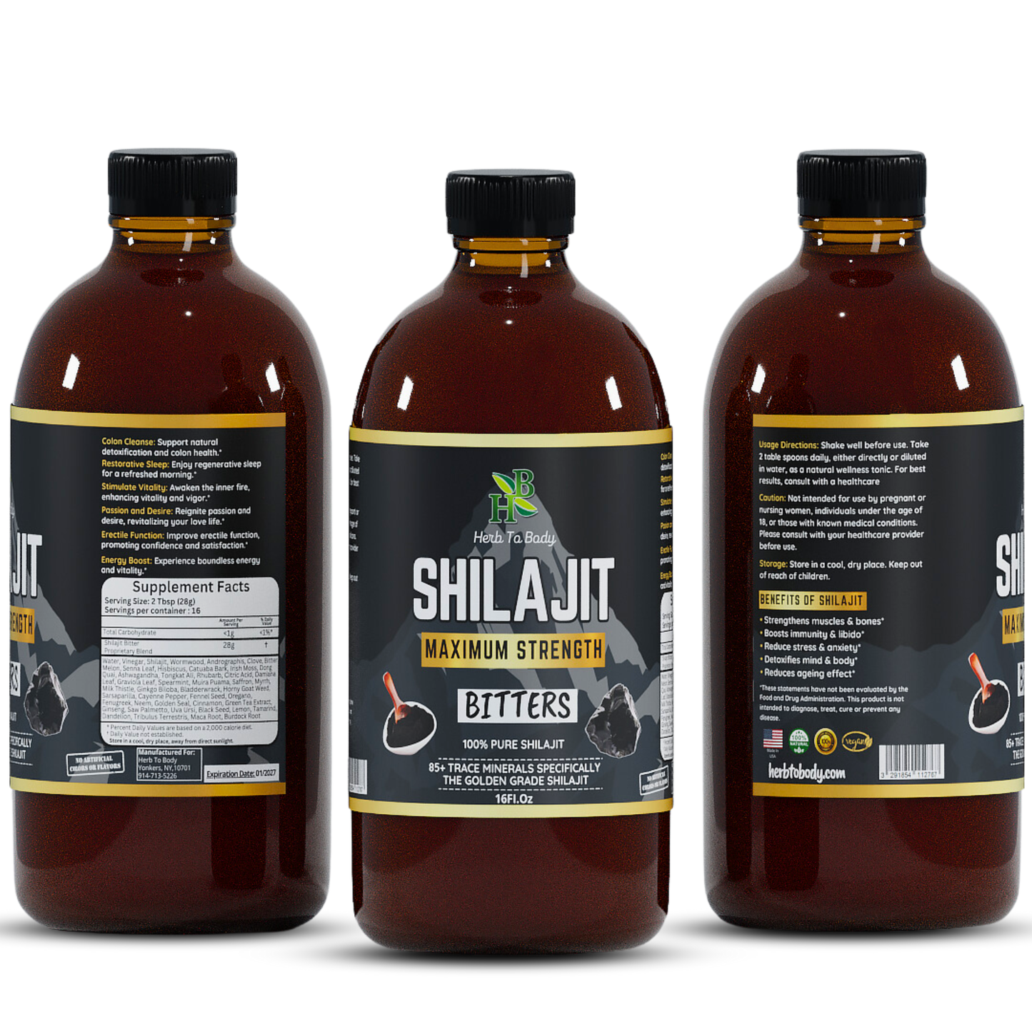 Shilajit Bitter 16oz | Himalayan Wildcrafted Herbal Tonic