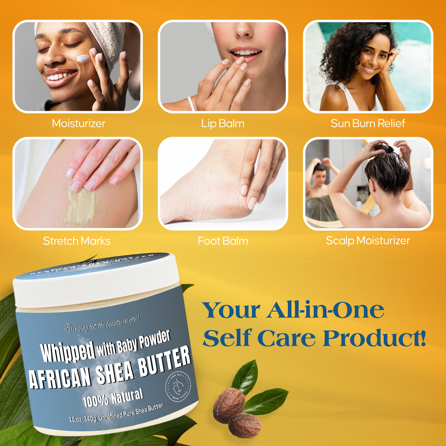 Whipped African Ivory Shea Butter, Baby Powder - 12oz